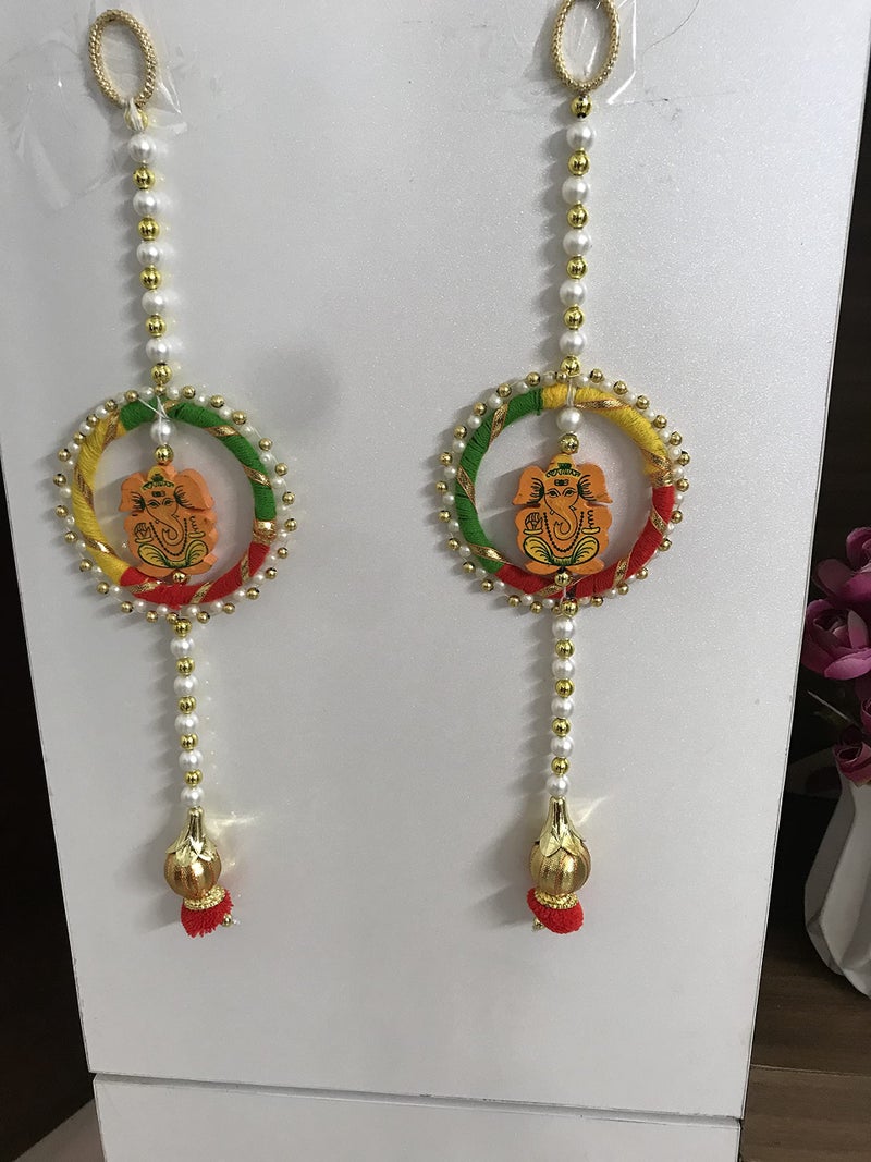 Aahum Handmade Wall Door Ganesha Bandhwar with Multicolor Bangle Pompom with Golden Beads Hanging Torans Bandhwar Decoration Item for HomeDécor Diwali Festival,Navratri,Wedding (1 FT 2Strings) - Image 4