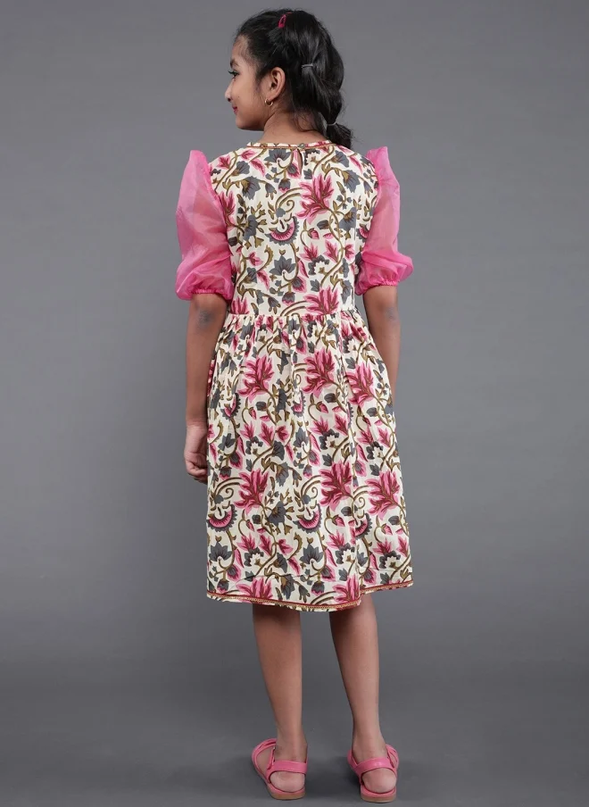 أيه كيه إس فستان بناتي بتصميم - وطبعة زهور