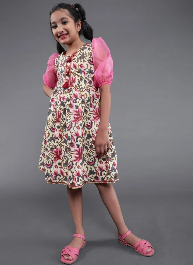 AKS Floral Printed A-Line Dress for Girls