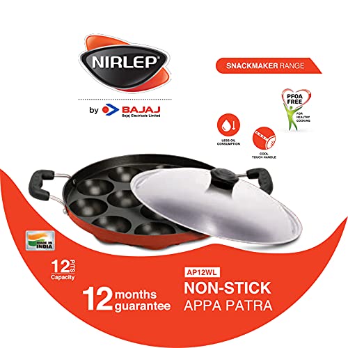 NIRLEP نيرليب من باجاج إلكتريكالز صانع وجبات خفيفة من الألمنيوم غير لاصق مع غطاء، 12 تجويف (رمادي وأسود) - Image 2