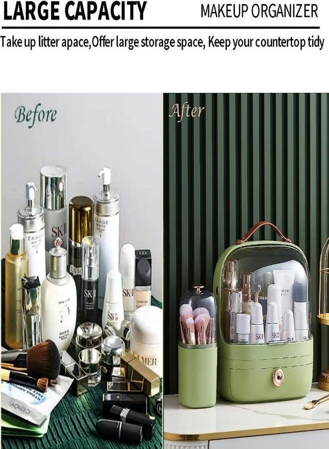Juxori Makeup Organiser Storage Drawers, Skincare Organiser Storage, Dustproof Large Cosmetic Organisers Acrylic, Beauty Caddy Storage Box for Dresser&Bedroom&Bathroom Desktop Green - Image 2