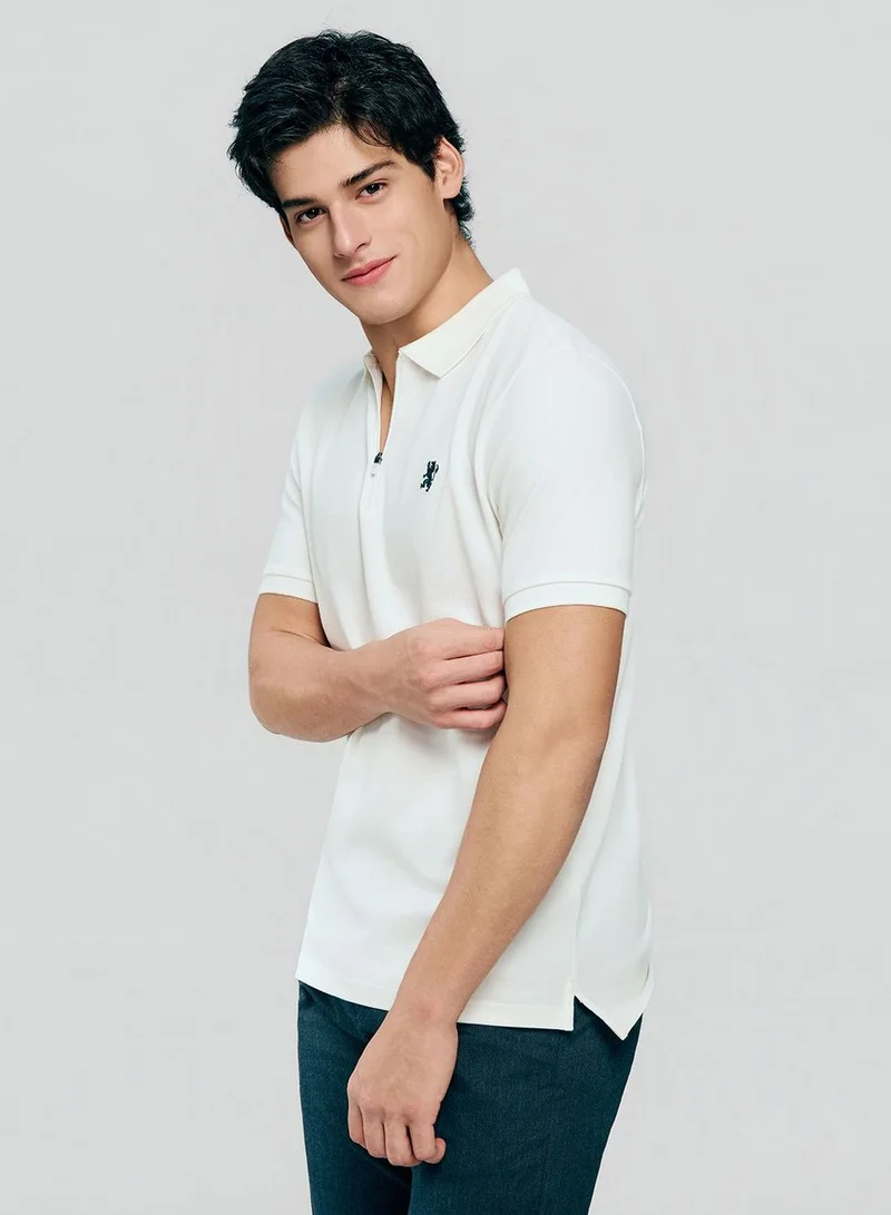 Men's Slim Fit Small Lion Zipper Polo
