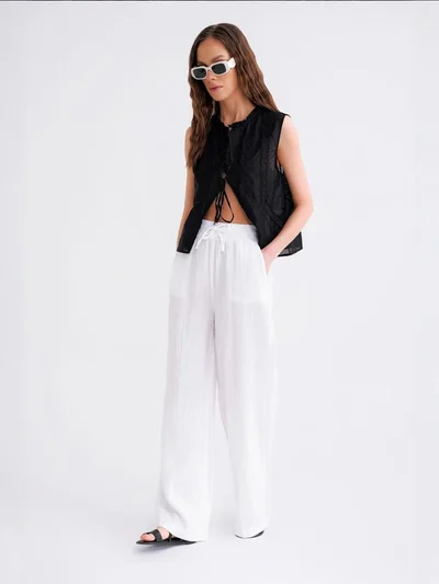 MixRay Mixray High Waist Textured Muslin Fabric Pants