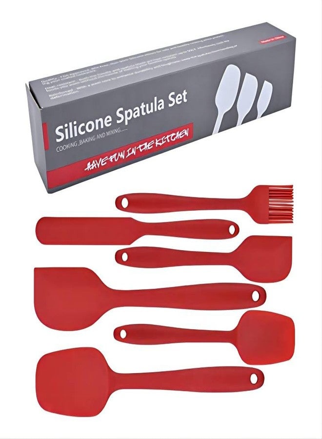 Moonlit Pond 6 Pieces Silicone Spatula Set, Food Grade Rubber Spatula,Kitchen Tools for Baking, Cooking, Stirring (Red) - Image 1