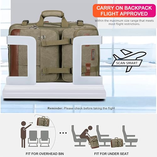 WITZMAN Canvas Travel Backpack for Men Large Laptop Backpack Fit 17 inch Carry-on Airline Approved Convertible Shoulder Rucksack(A6617-3 Army Green) - Image 5