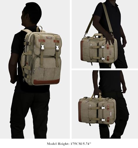 WITZMAN Canvas Travel Backpack for Men Large Laptop Backpack Fit 17 inch Carry-on Airline Approved Convertible Shoulder Rucksack(A6617-3 Army Green) - Image 2
