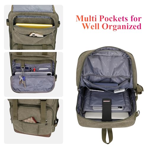 WITZMAN Canvas Travel Backpack for Men Large Laptop Backpack Fit 17 inch Carry-on Airline Approved Convertible Shoulder Rucksack(A6617-3 Army Green) - Image 4