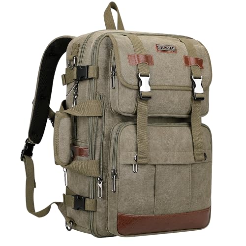WITZMAN Canvas Travel Backpack for Men Large Laptop Backpack Fit 17 inch Carry-on Airline Approved Convertible Shoulder Rucksack(A6617-3 Army Green) - Image 1