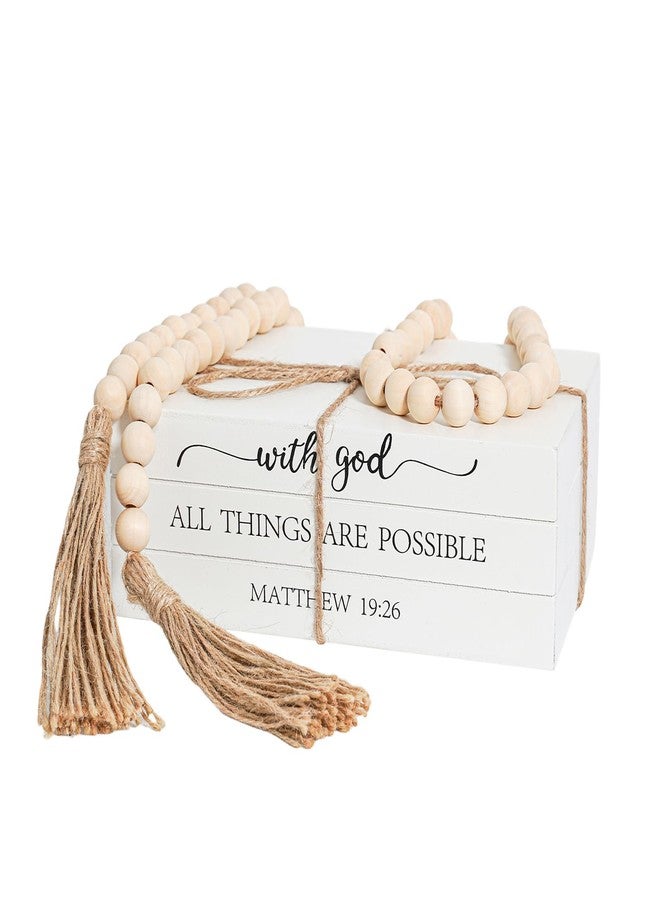 RUIRUICO Decorative Books for Home Decor, Wooden Faux Book for Decoration, Farmhouse Stacked Display Books (with god ALL THINGS ARE POSSIBLE) - Image 1