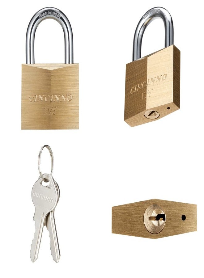 CINCINNO قفل CINCINNO من النحاس الصلب مع مفتاح، قفل بمفتاح بجسم عريض 1-9/16 بوصة، عبوة من قفلين متشابهين للخزانة مع مفتاح - Image 2