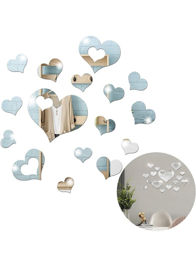 TPGP Pack Of 16 Wall Stickers Mirror Wall Stickers Acrylic Mirror Wall Sticker Diy Mirror Wall Sticker Heart Decoration Wall Sticker Mirror Effect Wall Sticker Mirror Wall Sticker For Home Decoration - Image 1