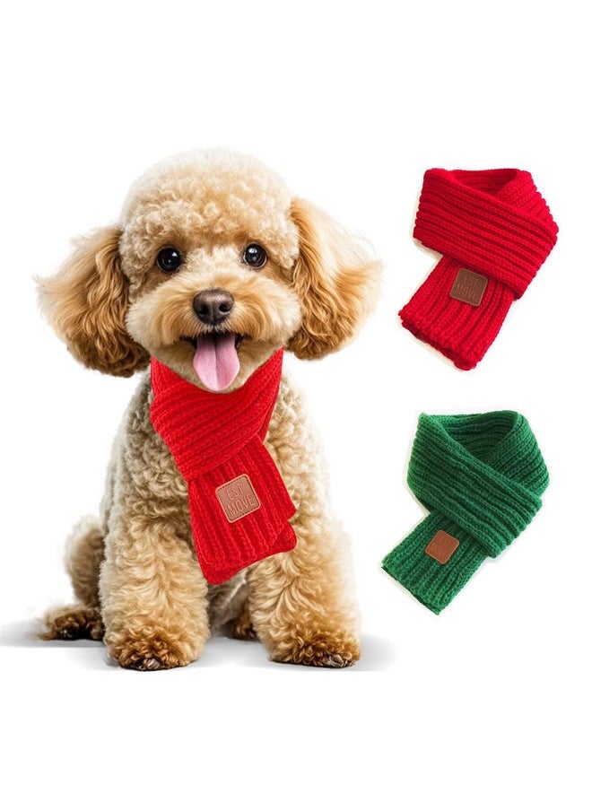 Wiz BBQT - 2 Pack Dog Christmas Scarf for Small Medium Large Dogs & Cats,Green Red Warm Dog Scarf Christmas, Knitted Fall Winter Dog Christmas Bandana Holiday Decoration (Xmas Scarf, Small) - Image 1