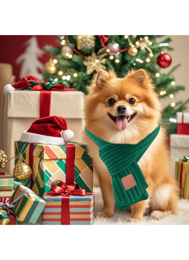 Wiz BBQT - 2 Pack Dog Christmas Scarf for Small Medium Large Dogs & Cats,Green Red Warm Dog Scarf Christmas, Knitted Fall Winter Dog Christmas Bandana Holiday Decoration (Xmas Scarf, Small) - Image 1