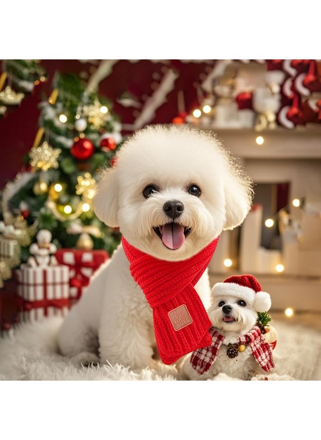 Wiz BBQT - 2 Pack Dog Christmas Scarf for Small Medium Large Dogs & Cats,Green Red Warm Dog Scarf Christmas, Knitted Fall Winter Dog Christmas Bandana Holiday Decoration (Xmas Scarf, Small) - Image 1