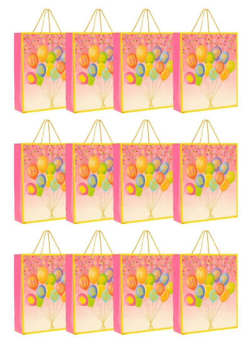 توشيونيكس Happy Birthday Gift Bags with Handles 12 Pcs – Small Party Favor Bags Bulk for Kids & Adults – Glossy Durable Cardboard Gift Bags for Birthdays, Baby Shower, Anniversary, Party Supplies – 18x10x23cm (Model EST-3338S) - Image 1
