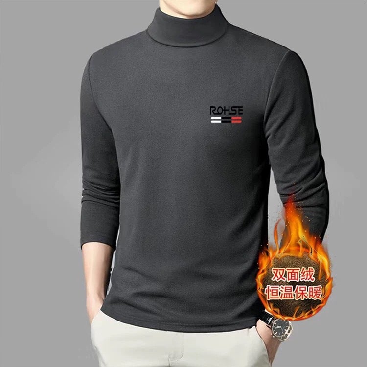 Mock Collar Base Shirt Men'S Mid-Collar Long-Sleeved T-Shirt Sweater Scrub Autumn Clothes Double-Sided Velvet Top Thermal Underwear - Image 4