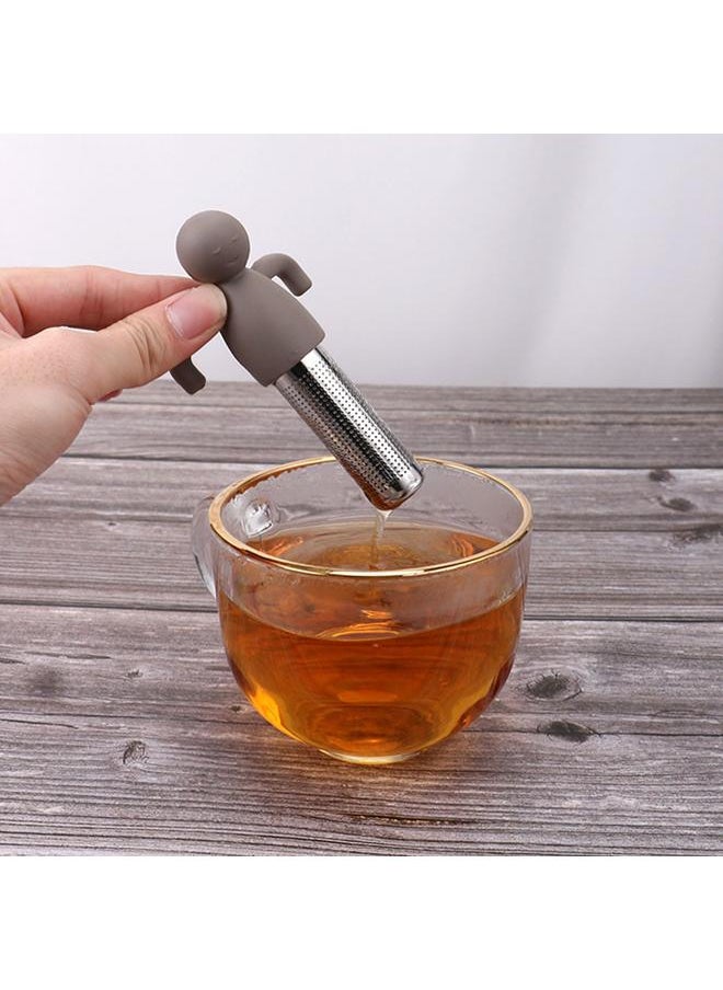 Thoraya - Silicone Loose Leaf Tea Strainer 304 Stainless Steel Detachable Cute Doll Handle Tea Filter Infuser Dark Gray - Image 1
