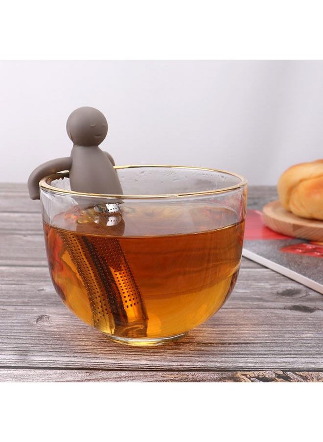 Thoraya - Silicone Loose Leaf Tea Strainer 304 Stainless Steel Detachable Cute Doll Handle Tea Filter Infuser Dark Gray - Image 1