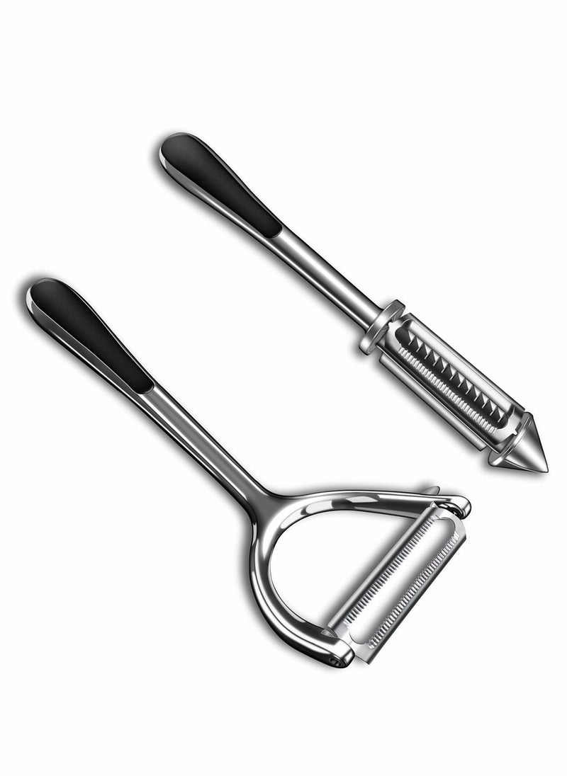Y&D Vegetable Peeler Julienne Peeler, Potato Peelers With Eye Remover, Stainless Steel, Non Slip Grip, Veggie Fruit for Making Healthy Salads-2 Pcs  - Image 1