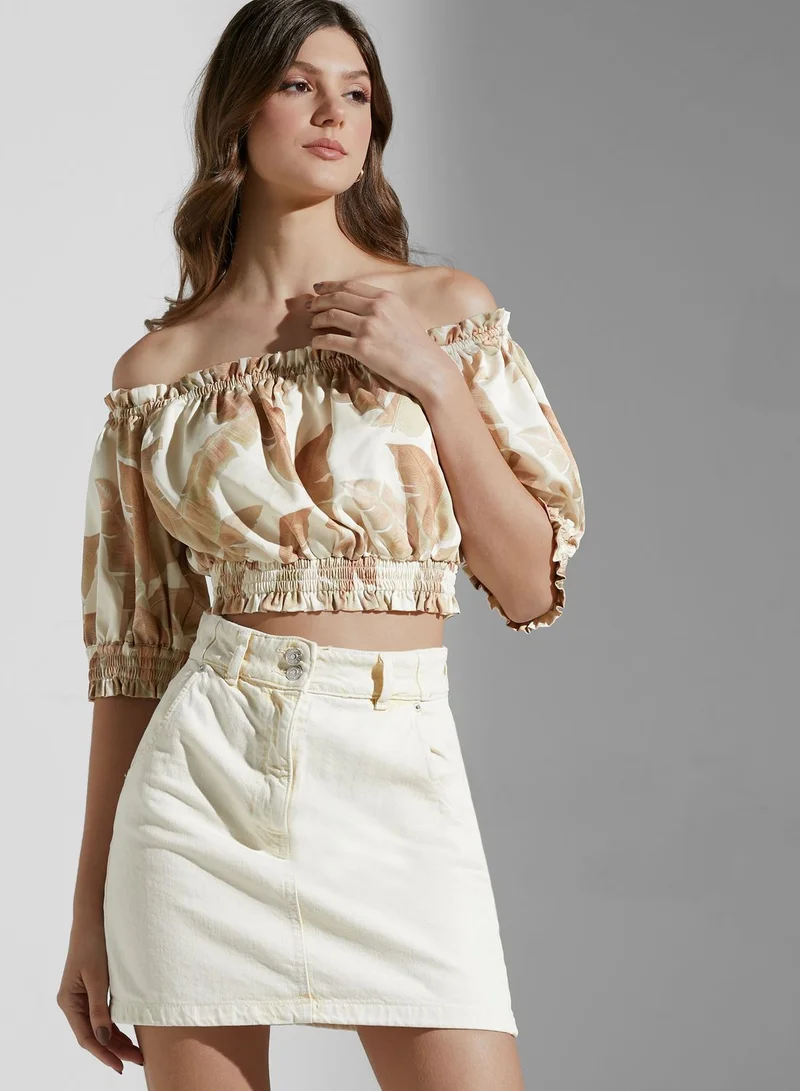 Keepsake Bardot Printed Crop Top