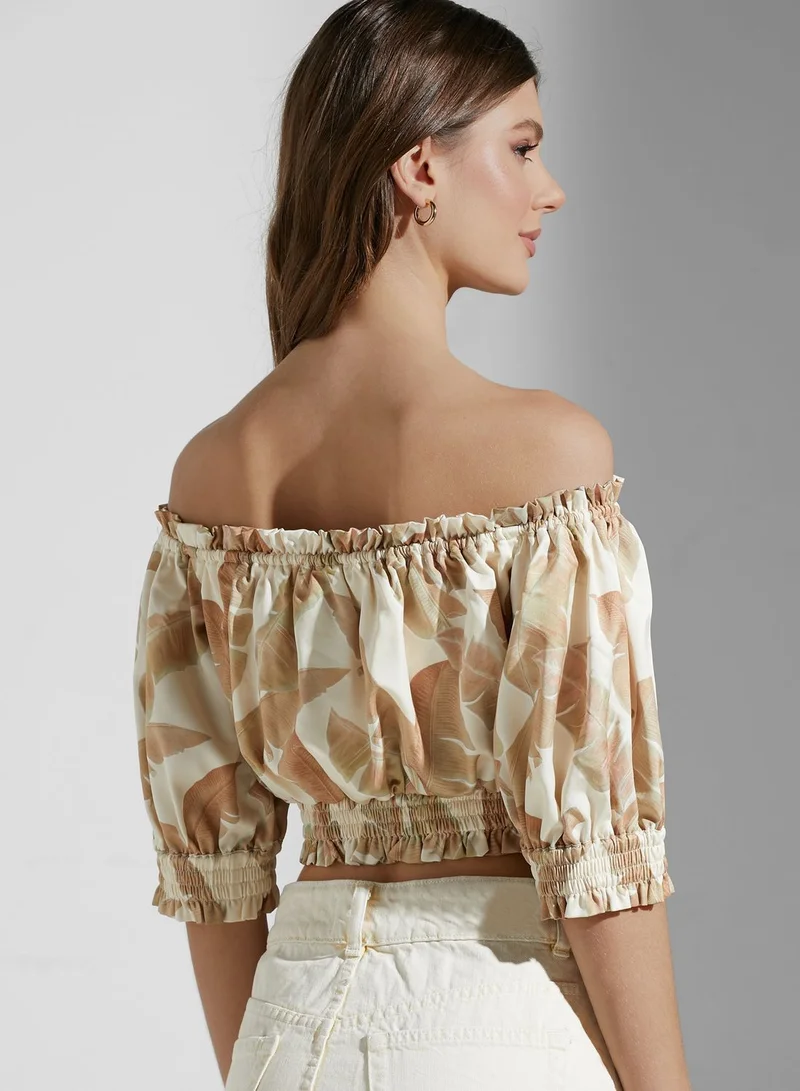 Keepsake Bardot Printed Crop Top