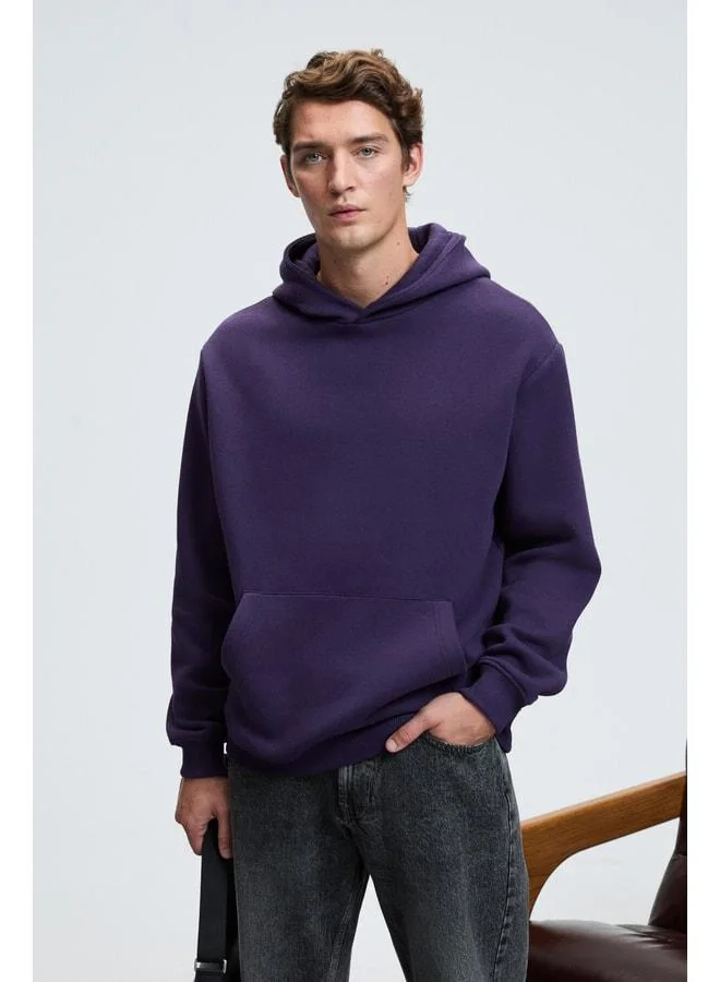Grimelange AMOS Men's Soft Fabric 3-Thread Oversized Hooded Kangaroo Pocket Purple Sweatshirt.