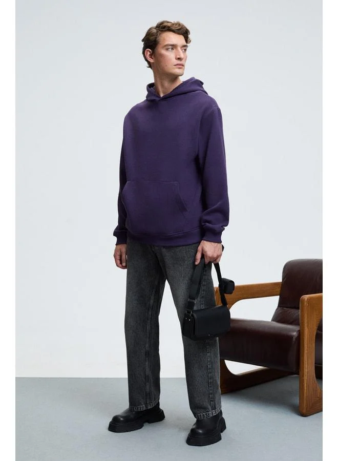 Grimelange AMOS Men's Soft Fabric 3-Thread Oversized Hooded Kangaroo Pocket Purple Sweatshirt.