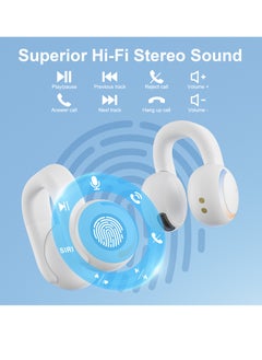 Mezone Tierra ENC Noise Cancelling Clip-On Earbuds, Bone Conduction Wireless Bluetooth Earphones with Superior HiFi Stereo Sound, IPX5 Waterproof, Type-C Charging & Auto Pairing, White  - Image 3