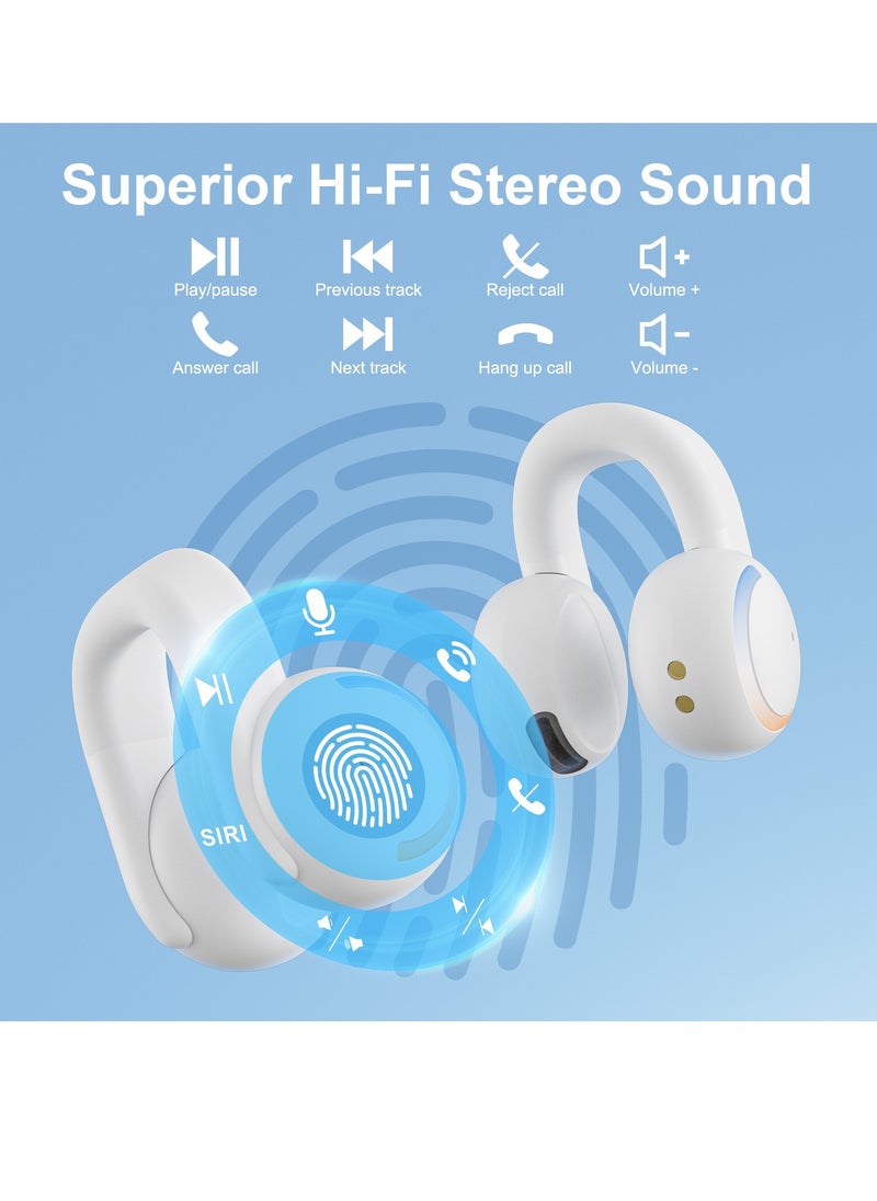 Mezone Tierra ENC Noise Cancelling Clip-On Earbuds, Bone Conduction Wireless Bluetooth Earphones with Superior HiFi Stereo Sound, IPX5 Waterproof, Type-C Charging & Auto Pairing, White  - Image 3