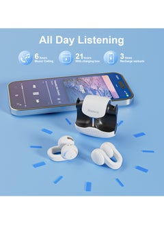 Mezone Tierra ENC Noise Cancelling Clip-On Earbuds, Bone Conduction Wireless Bluetooth Earphones with Superior HiFi Stereo Sound, IPX5 Waterproof, Type-C Charging & Auto Pairing, White  - Image 4