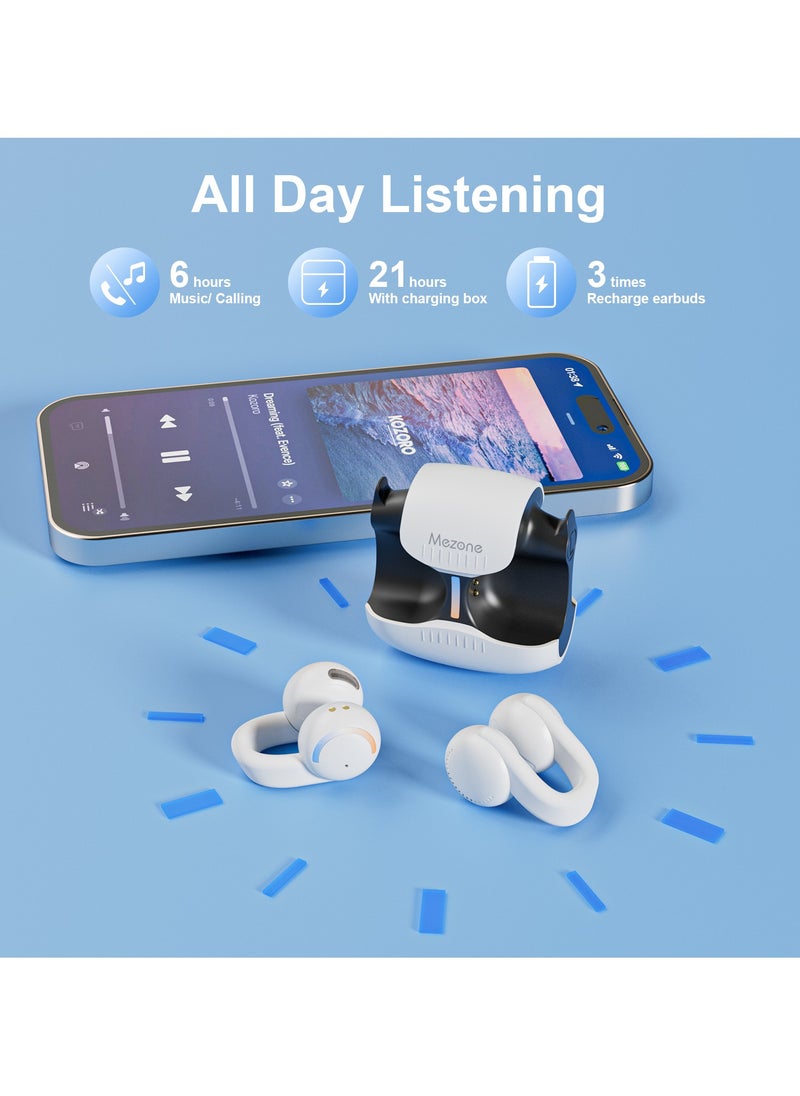 Mezone Tierra ENC Noise Cancelling Clip-On Earbuds, Bone Conduction Wireless Bluetooth Earphones with Superior HiFi Stereo Sound, IPX5 Waterproof, Type-C Charging & Auto Pairing, White  - Image 4