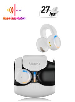 Mezone Tierra ENC Noise Cancelling Clip-On Earbuds, Bone Conduction Wireless Bluetooth Earphones with Superior HiFi Stereo Sound, IPX5 Waterproof, Type-C Charging & Auto Pairing, White  - Image 1