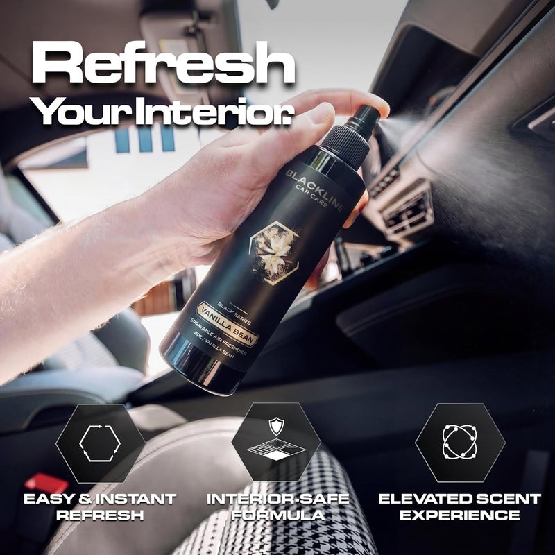 BlackLine Car Care - Vanilla Bean Car Air Freshener, Long-Lasting, Oder Eliminator, for Cars, Trucks, SUV, or Home Use - 8 fl OZ - Vanilla Bean Air Freshener - Vanilla Spray - Image 1