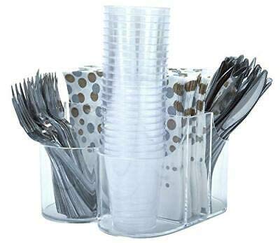 AMBSS SYS Home Collection 5 Compartment Classic Acrylic Napkin Holder with Cutlery Organizer Caddy Bin, For Spoons, Forks, Knives & Cups Divided Storage! - Image 5