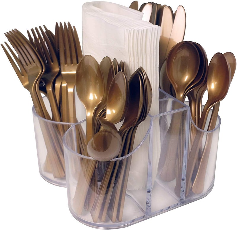 AMBSS SYS Home Collection 5 Compartment Classic Acrylic Napkin Holder with Cutlery Organizer Caddy Bin, For Spoons, Forks, Knives & Cups Divided Storage! - Image 4