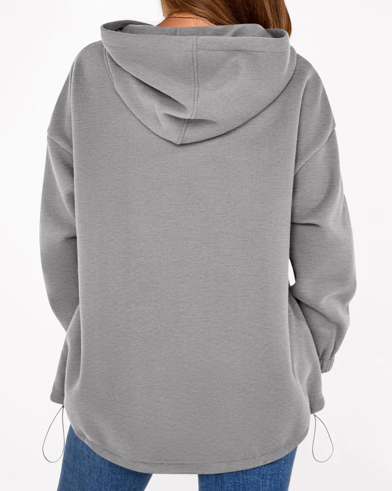 KIRUNDO Hoodies For Women 2025 Fall Fashion Hooded Oversized Sweatshirt Long Sleeve Fleece Pullover Trendy Winter Clothes(Grey, Large) - Image 2