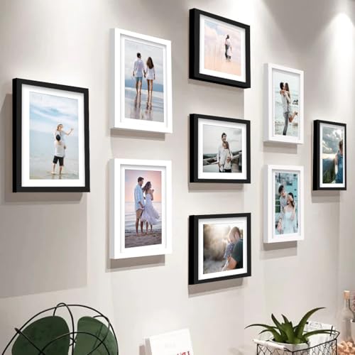 Stuthi Arts Wall-Mounted Photo Frame Set, Multiple Frames for Family Memories, Set of 9 Picture Frames, 6X8 inch (White & Black) - Image 1