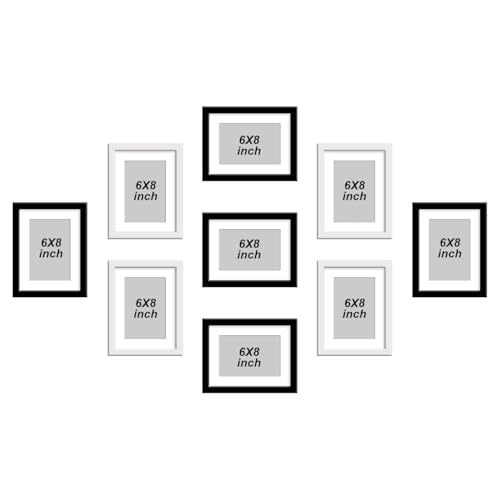 Stuthi Arts Wall-Mounted Photo Frame Set, Multiple Frames for Family Memories, Set of 9 Picture Frames, 6X8 inch (White & Black) - Image 2