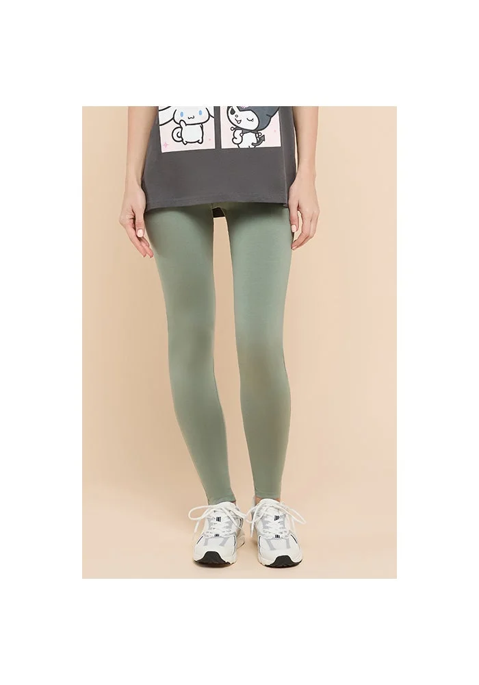 أر أند بي Solid Leggings with Elastic Waist
