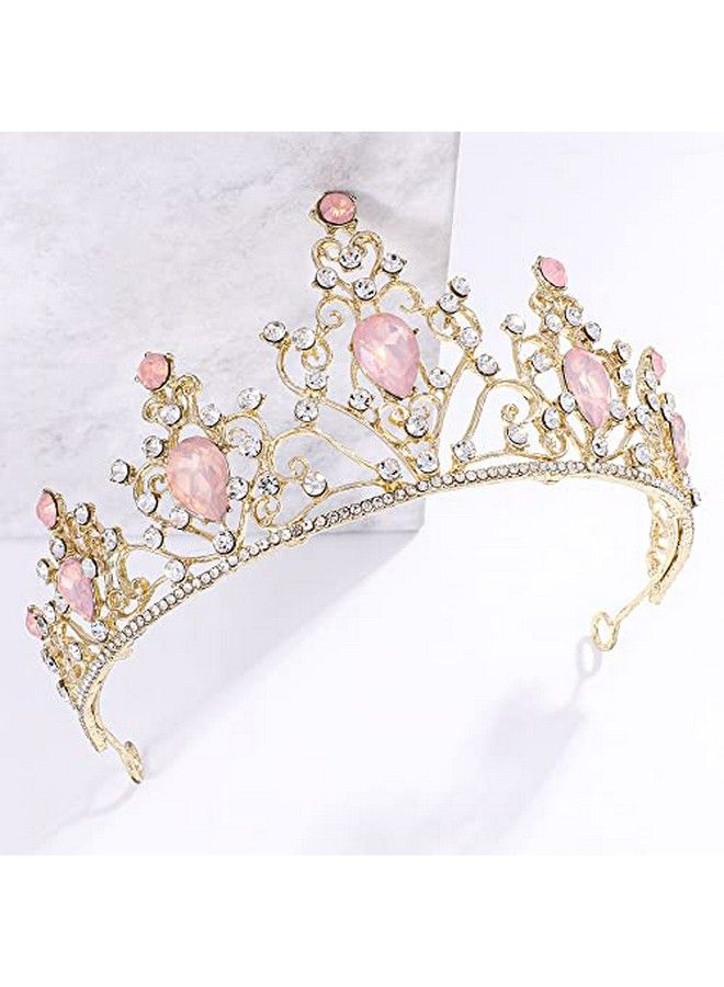 yanstar Pink Princess Tiaras For Girls Gold Crystal Birthday Crown Headband For Toddler Little Girl Big Kid Girl Prom Costume Party - Image 1