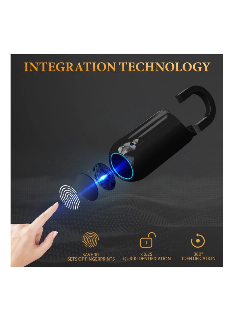 Y&D Portable Fingerprint Lock, Mini Black Padlock Long Standby Time USB Charge Keyless for Gym School Locker, House Door, Travel Luggage, Backpack  - Image 2