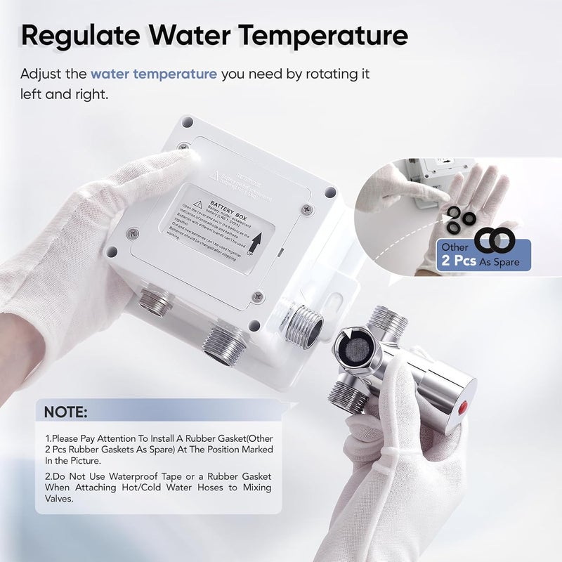 HOOMEE Automatic Touchless Bathroom Sink Faucet Sensor Motion Activated Commercial Faucets Hands Free Infrared Residential Elegant Basin Tap with Deck Plate Water Mixer Valve Control Box (Chrome) - Image 3