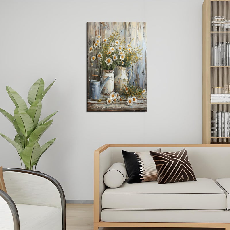 HYFBH Framed Rustic Farmhouse Floral Daisy Canvas Wall Art, Farmhouse Bathroom Decor Wall Art Prints Rustic White Daisy Flower Bedroom Pictures Country Flower Wall Decor for Living Room 12x16inch - Image 5