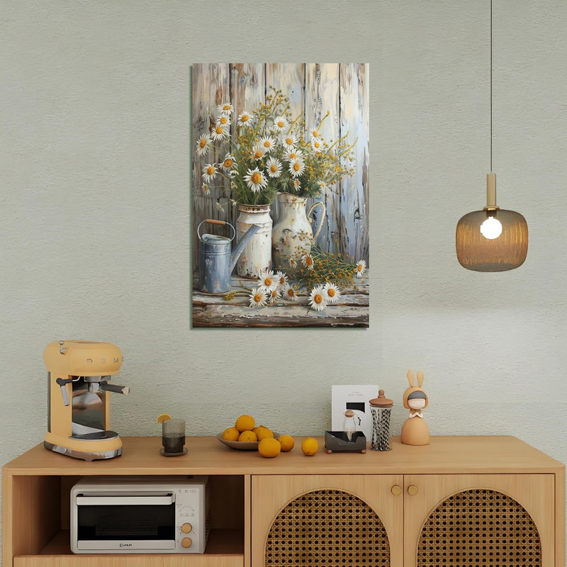 HYFBH Framed Rustic Farmhouse Floral Daisy Canvas Wall Art, Farmhouse Bathroom Decor Wall Art Prints Rustic White Daisy Flower Bedroom Pictures Country Flower Wall Decor for Living Room 12x16inch - Image 3