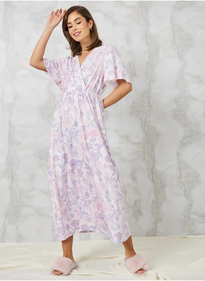 Styli Floral Print Wrap Over Nightdress