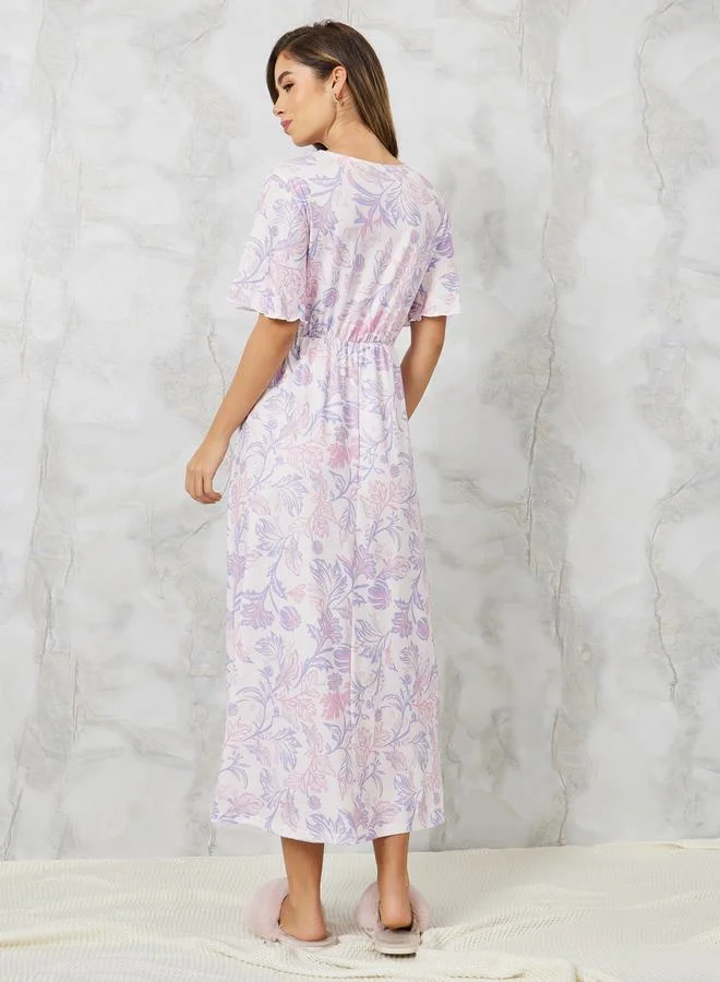 Styli Floral Print Wrap Over Nightdress