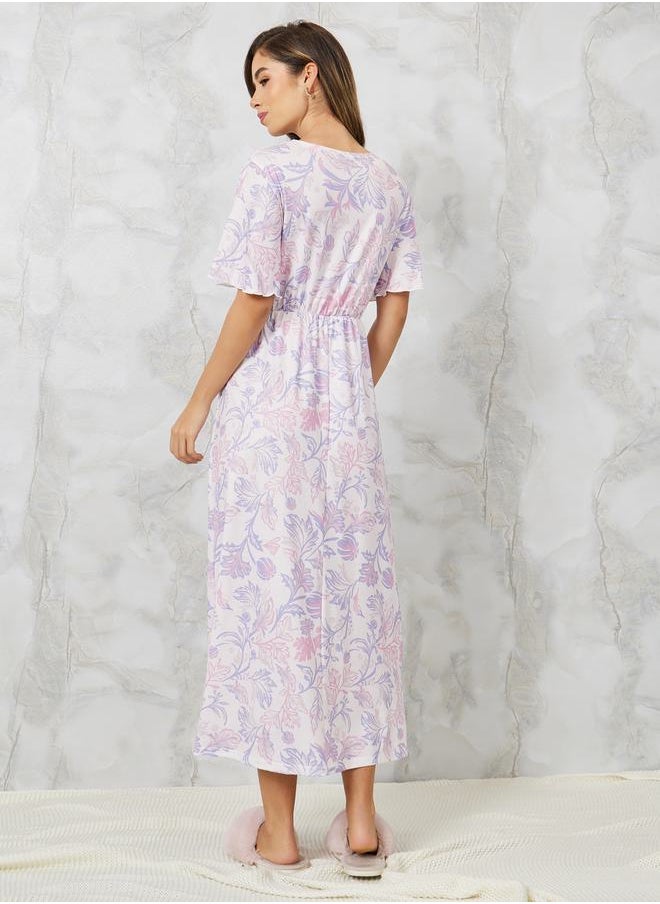 Styli Floral Print Wrap Over Nightdress  - Image 4