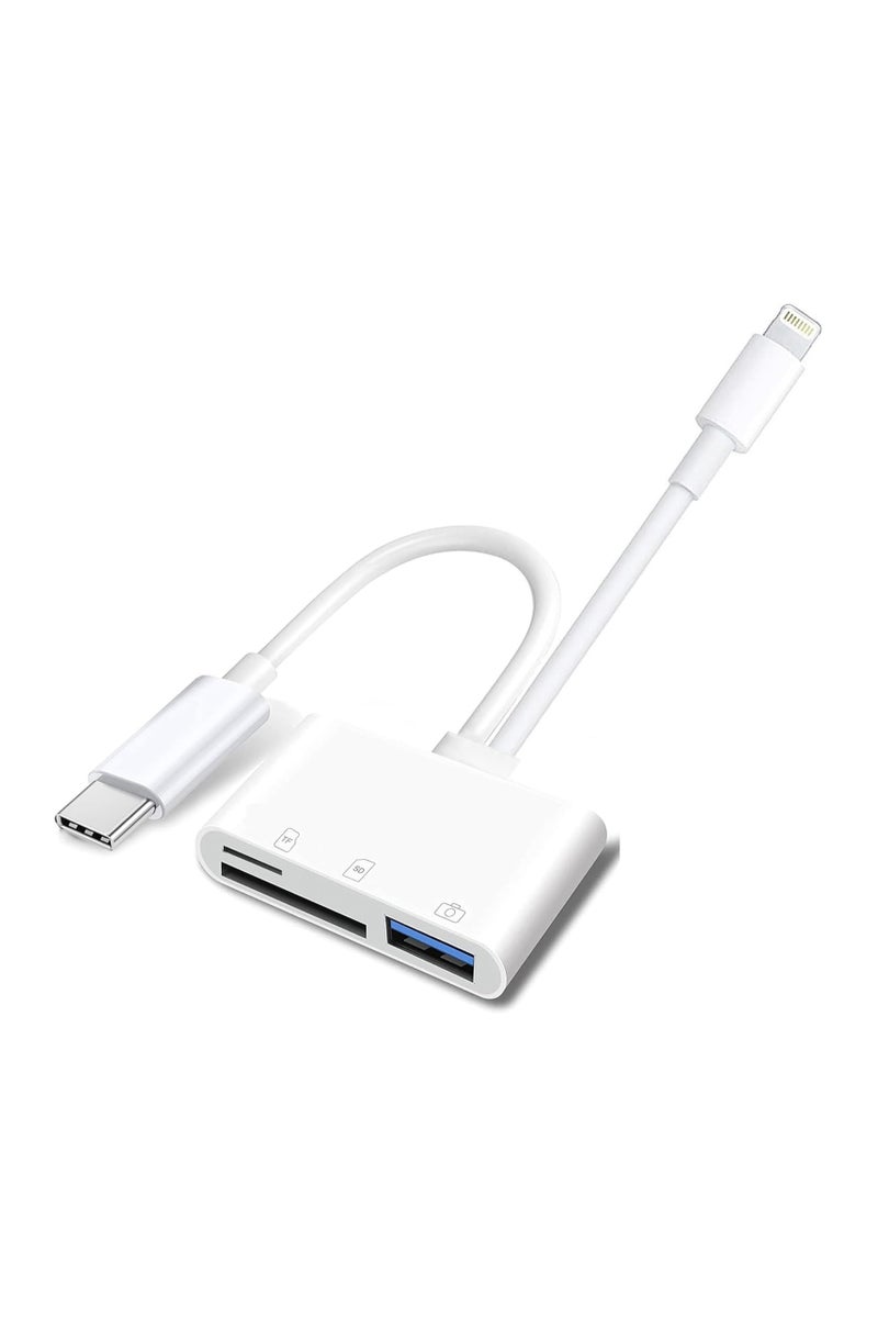 SD/TF Card Reader for iPhone iPad Camera, 2-in-1 Dual Card Slot Memory Card Reader Lightning/Type-C to Carder Adapter (SD TF USB to Type C) - Image 1