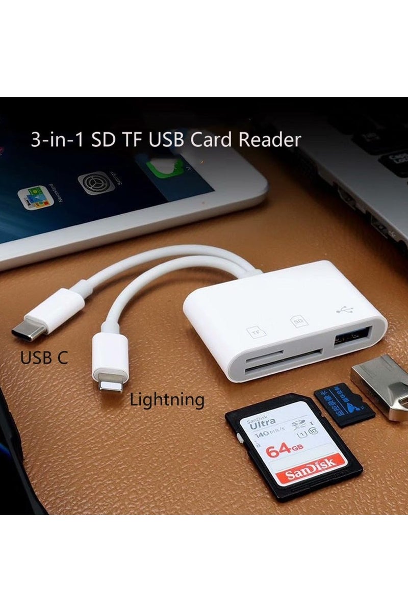 SD/TF Card Reader for iPhone iPad Camera, 2-in-1 Dual Card Slot Memory Card Reader Lightning/Type-C to Carder Adapter (SD TF USB to Type C) - Image 2