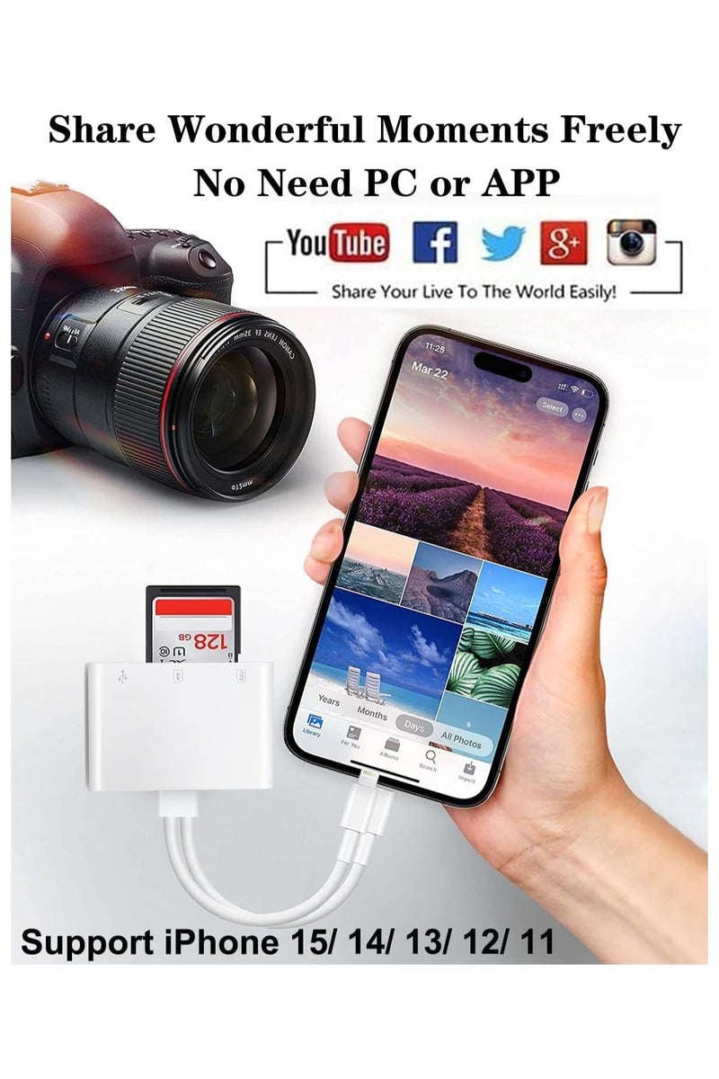SD/TF Card Reader for iPhone iPad Camera, 2-in-1 Dual Card Slot Memory Card Reader Lightning/Type-C to Carder Adapter (SD TF USB to Type C) - Image 4